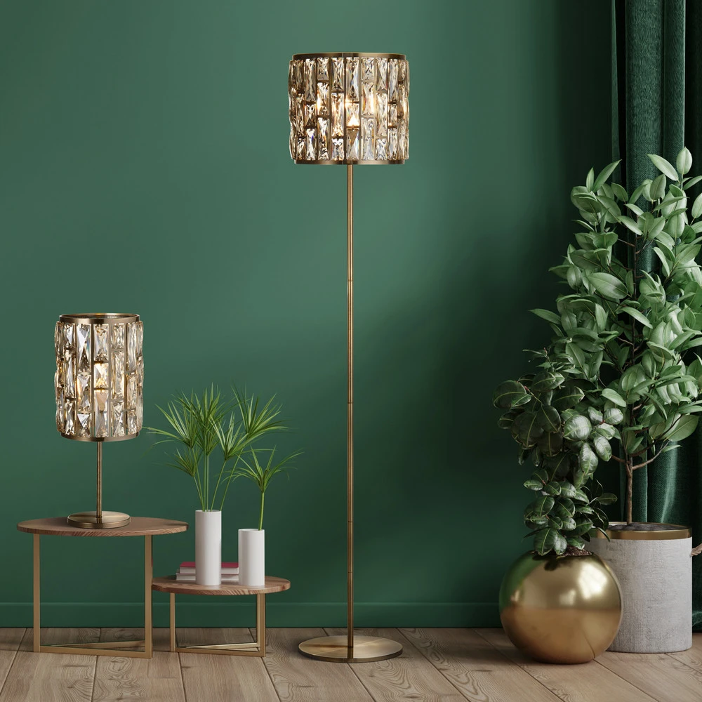 Design Contemporain Lampe sur pied Bijou, laiton, verre cristal