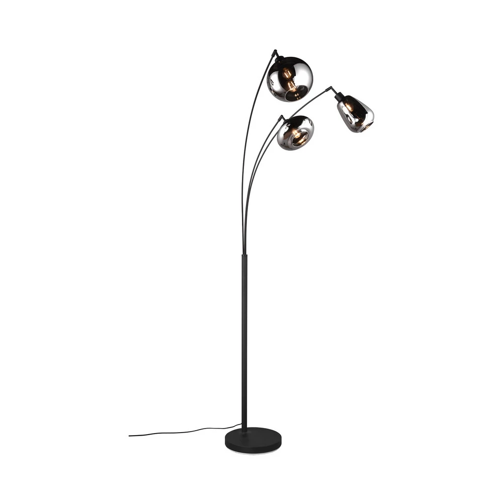 Design Contemporain Lampe sur pied Lumina, 3 lampes, noir/chrome, verre