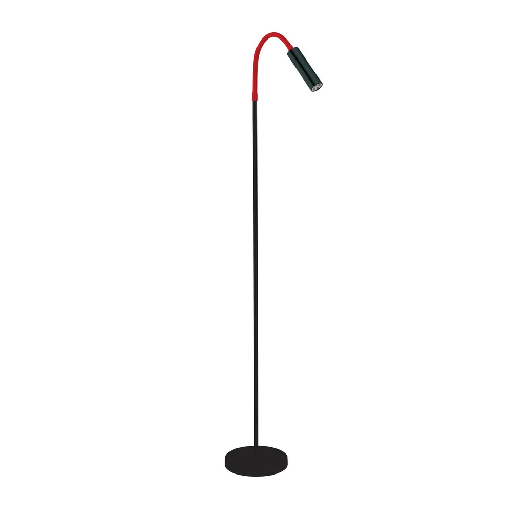 Haute Qualité Lampe sur pied LED Rocco, noir mat bras flex rouge