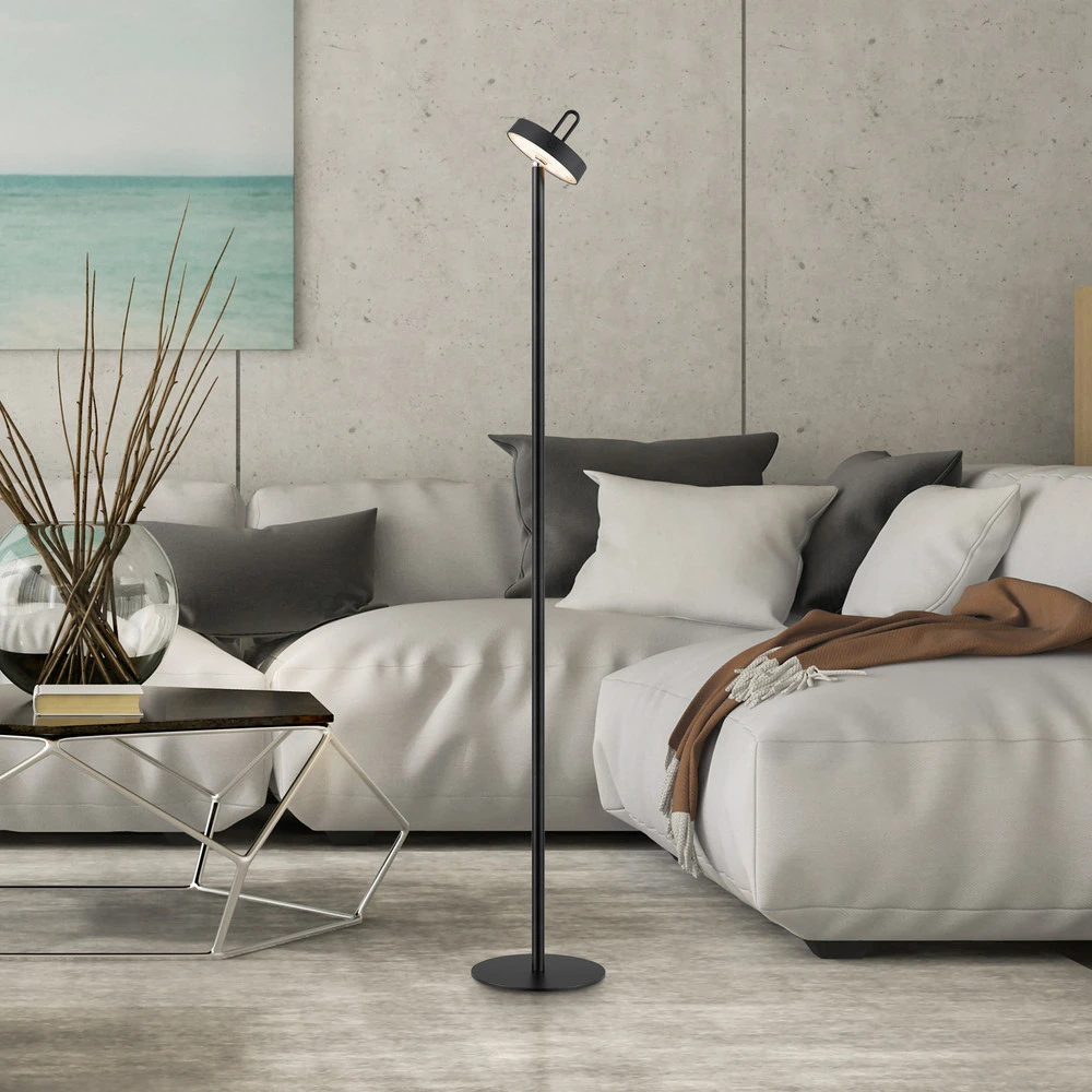 JUST LIGHT. Lampe sur pied LED accumulateur Amag, noir, fer, IP44 - Certifié CE
