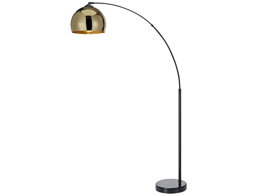 Lampadaire Arquer arc lampe de salon abat-jour doré pied marbre noir | Dimmable | Haute luminosité
