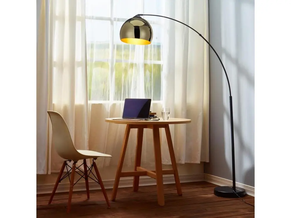 Lampadaire Arquer arc lampe de salon abat-jour doré pied marbre noir | Dimmable | Haute luminosité