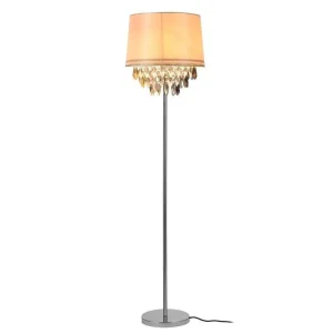 Lampadaire lampe sur pied métal poli tissu chromé 161 cm blanc 03_0002457 pour salon et chambre