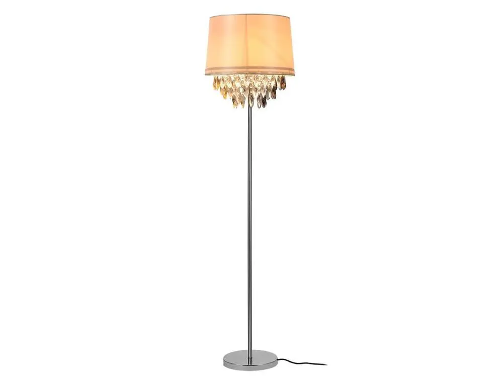 Lampadaire lampe sur pied métal poli tissu chromé 161 cm blanc 03_0002457 pour salon et chambre