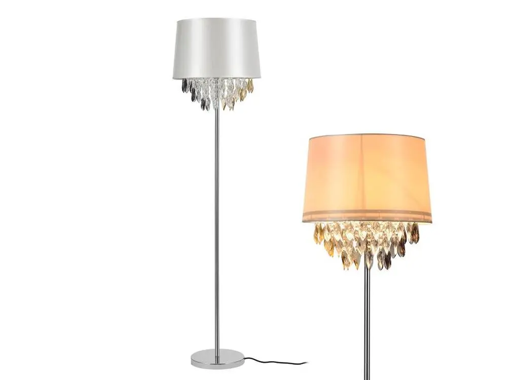Lampadaire lampe sur pied métal poli tissu chromé 161 cm blanc 03_0002457 pour salon et chambre
