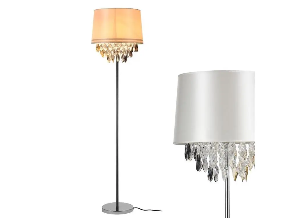 Lampadaire lampe sur pied métal poli tissu chromé 161 cm blanc 03_0002457 pour salon et chambre