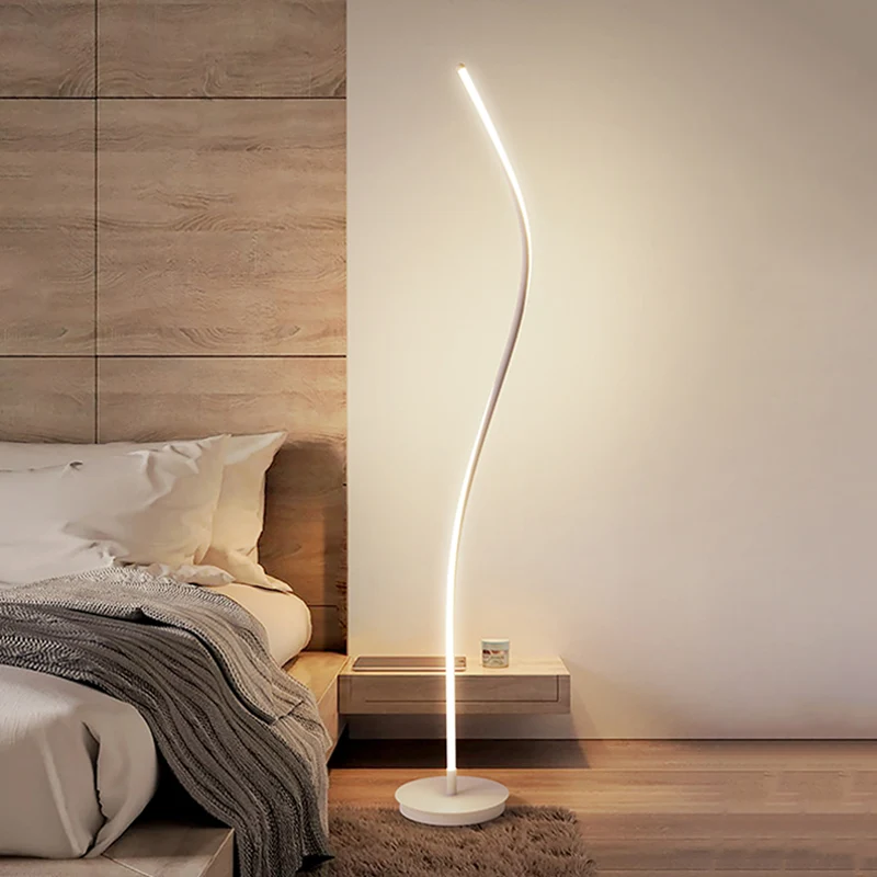 Lampe de chevet Lampe sur pied en spirale noir/blanc, lampadaire de lecture métallique LED moderniste pour salon