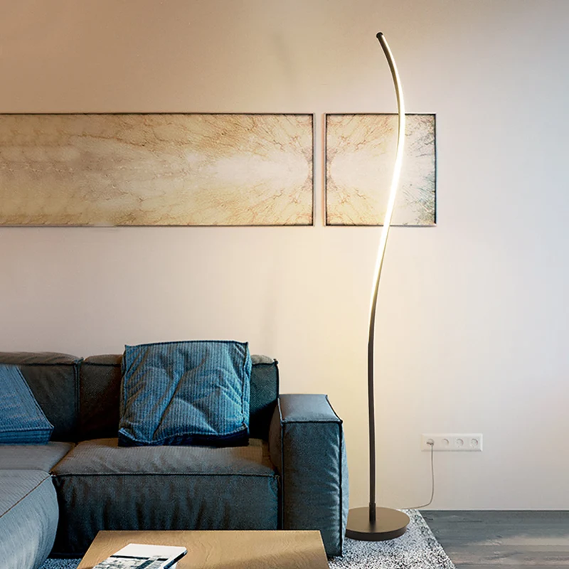 Lampe de chevet Lampe sur pied en spirale noir/blanc, lampadaire de lecture métallique LED moderniste pour salon