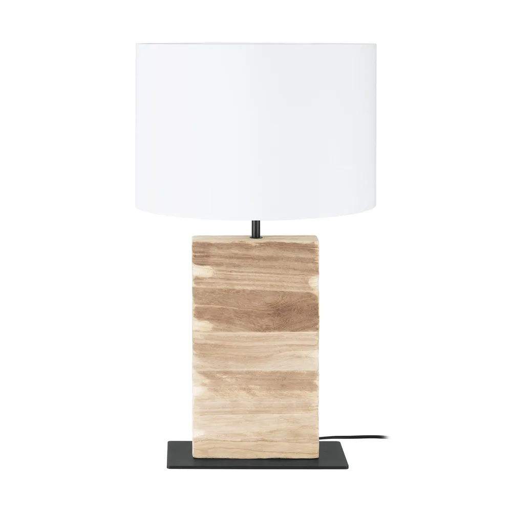 Lampe pied en bois et métal et abat jour blanc CONTESSORE H62,5 cm E27 40W pour salon et chambre