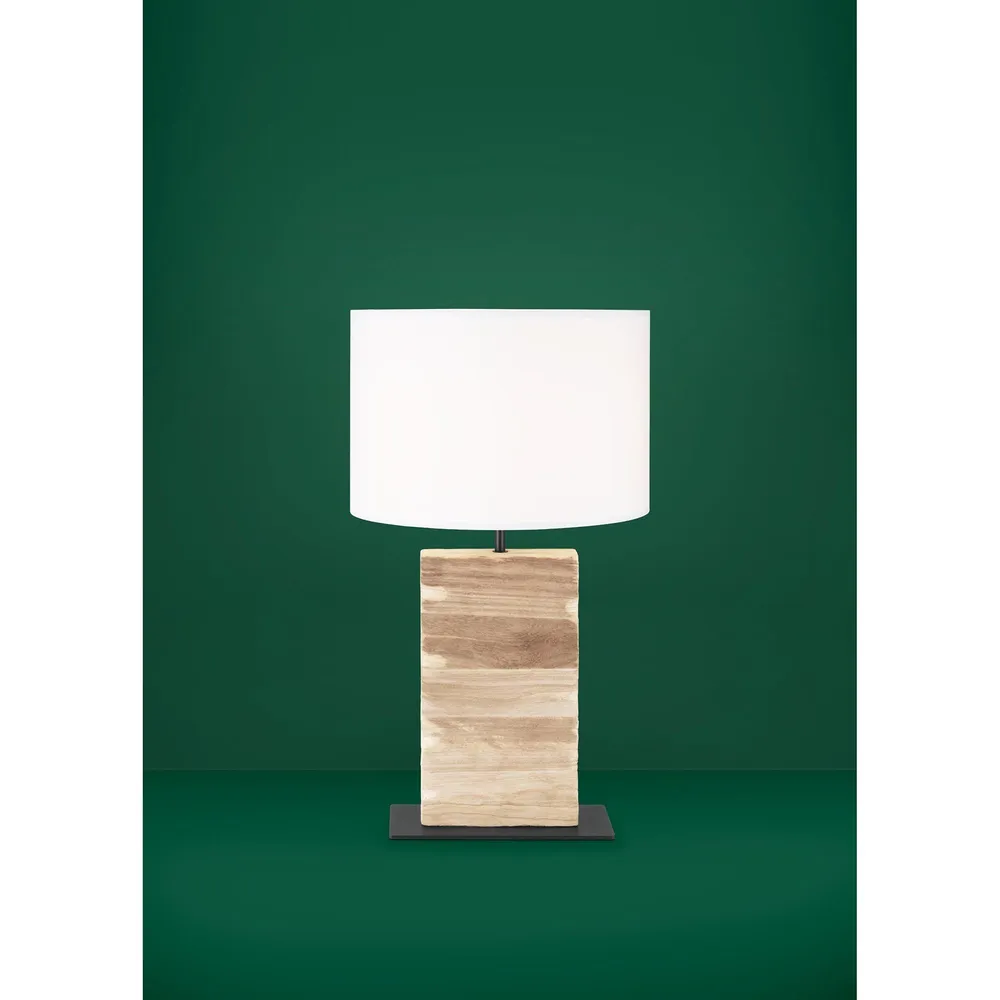 Lampe pied en bois et métal et abat jour blanc CONTESSORE H62,5 cm E27 40W pour salon et chambre