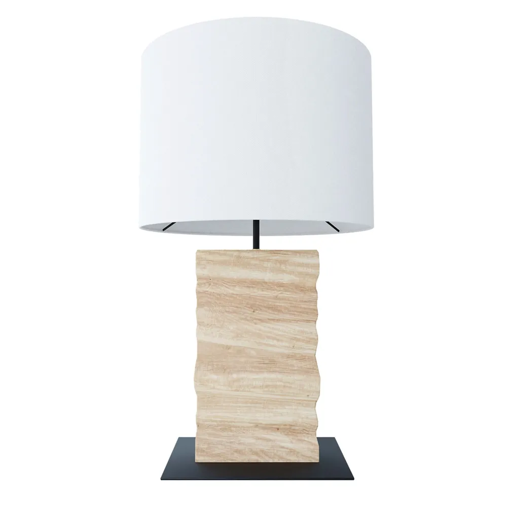 Lampe pied en bois et métal et abat jour blanc CONTESSORE H62,5 cm E27 40W pour salon et chambre