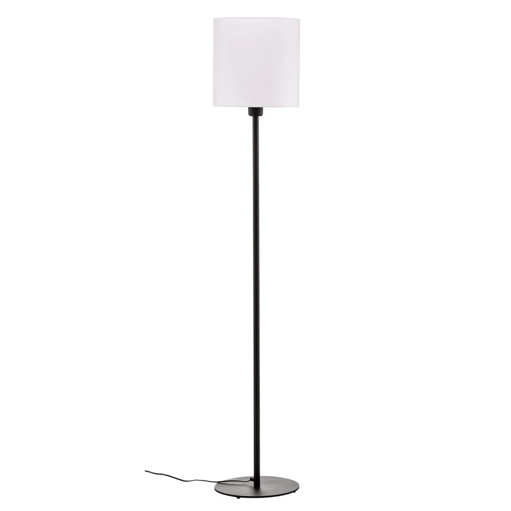 Lampe à poser Lampadaire tissu Harris pied noir, abat-jour blanc