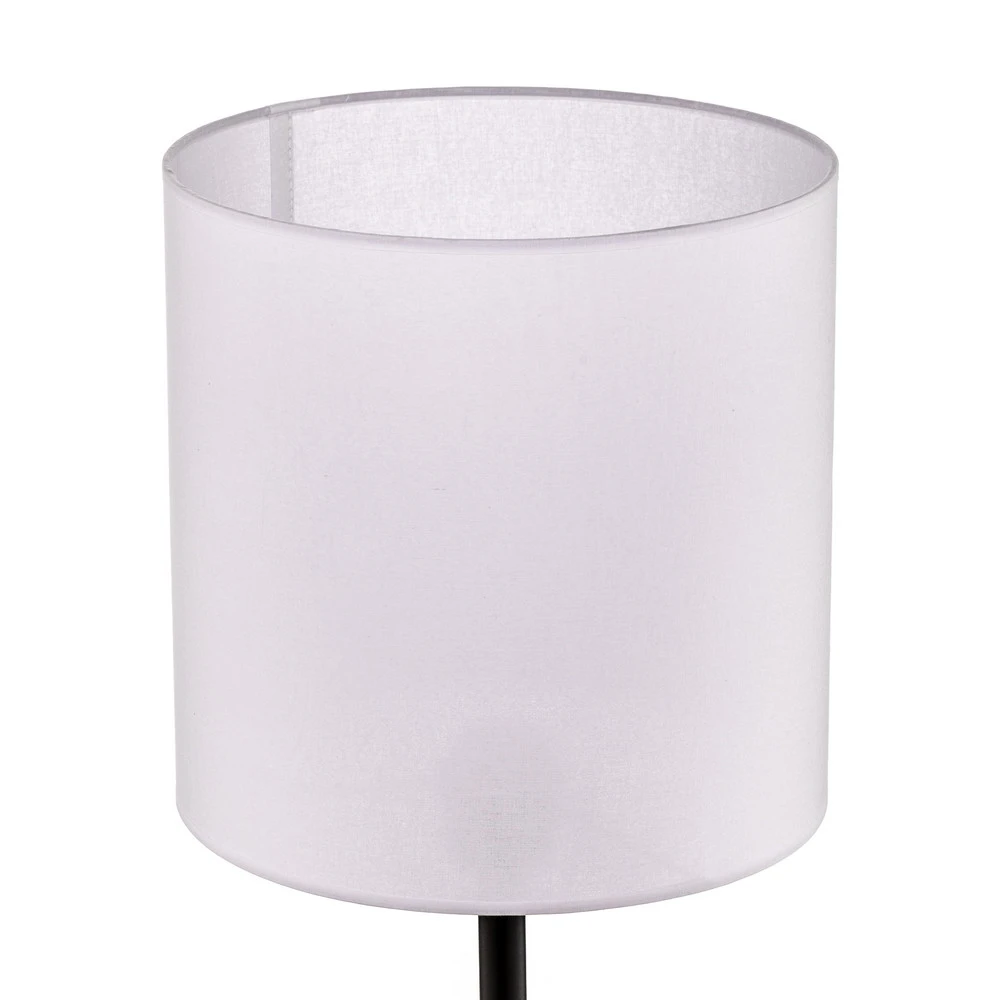 Lampe à poser Lampadaire tissu Harris pied noir, abat-jour blanc