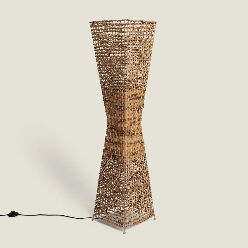 Lampe à poser Lampe sur pied Bijie avec fibres naturelles et éclairage LED