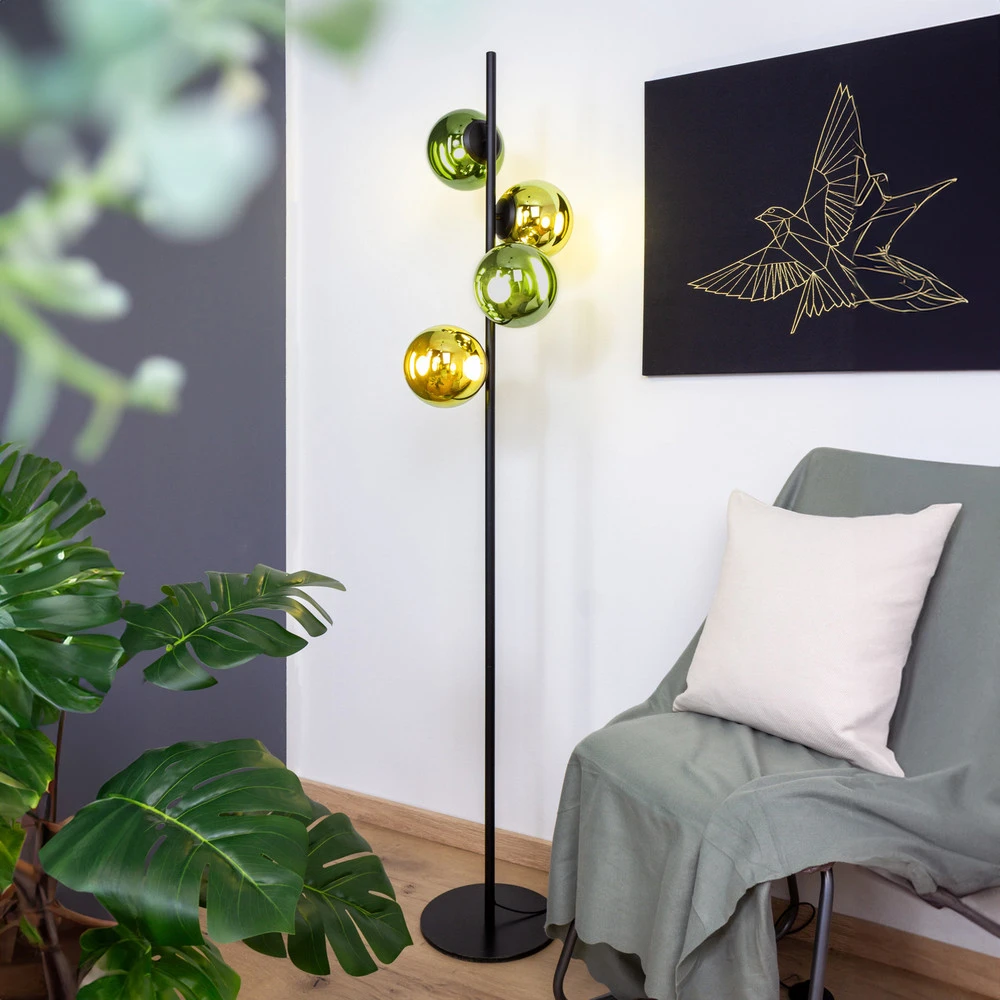 Lampe à poser Lampe sur pied LED Altaïr or/vert hauteur 160 cm 4 lampes verre