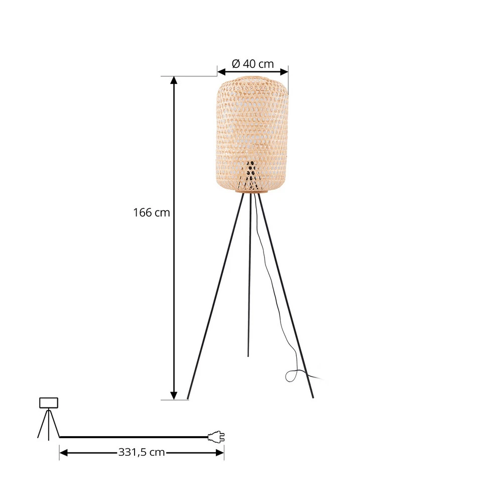 Lampe à poser Lucande lampe sur pied Jorick, bambou, tripode, hauteur 186 cm