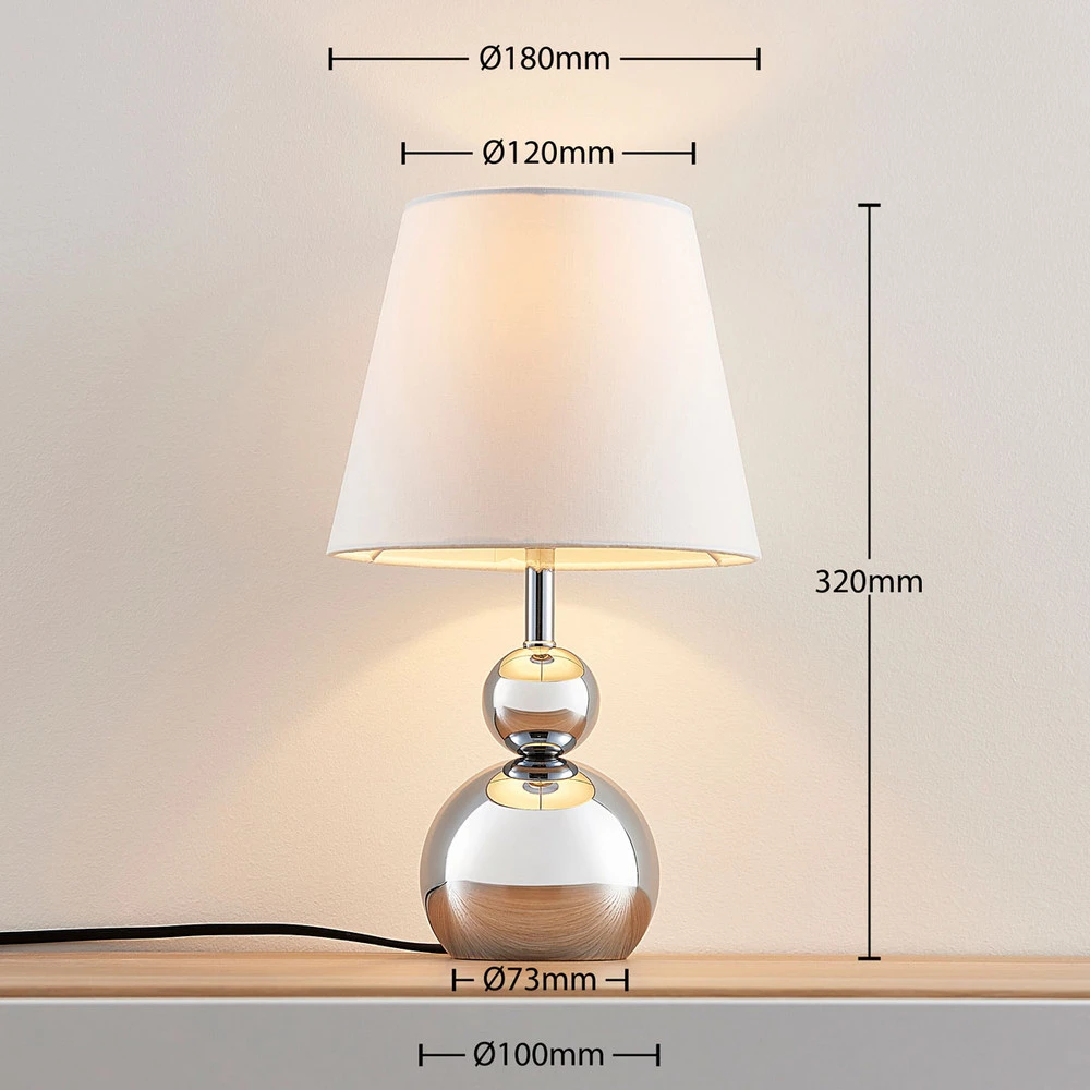 Lampe à poser en tissu blanc Andor, pied chromé | Dimmable | Haute luminosité