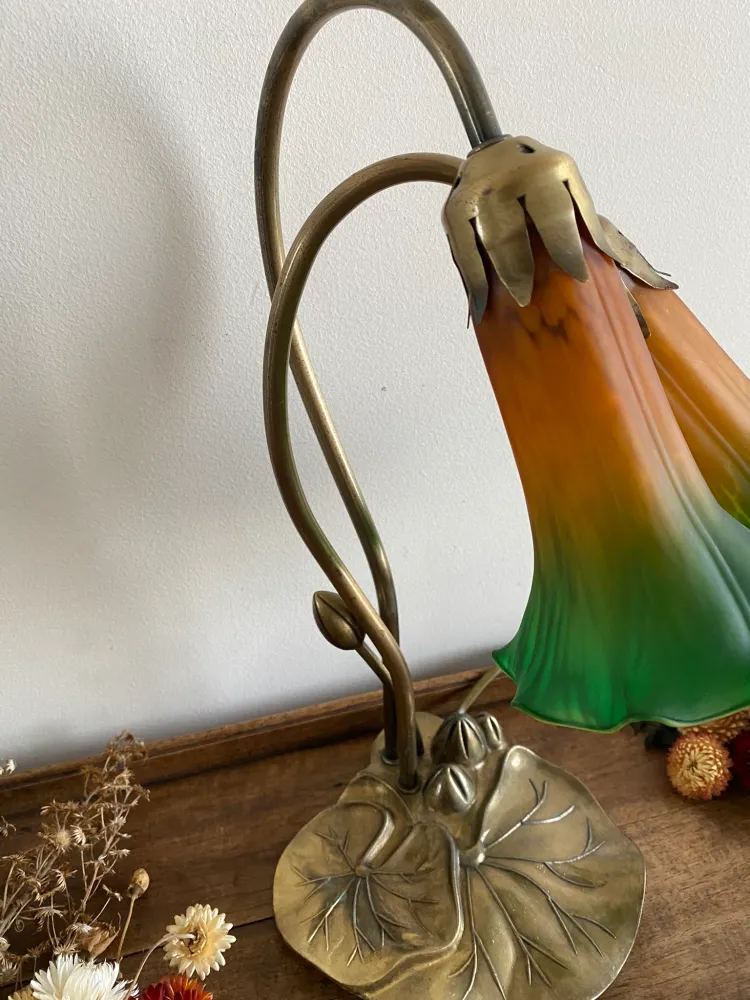 Lampe sur pied abat jour en verre orange et vert - Certifié CE
