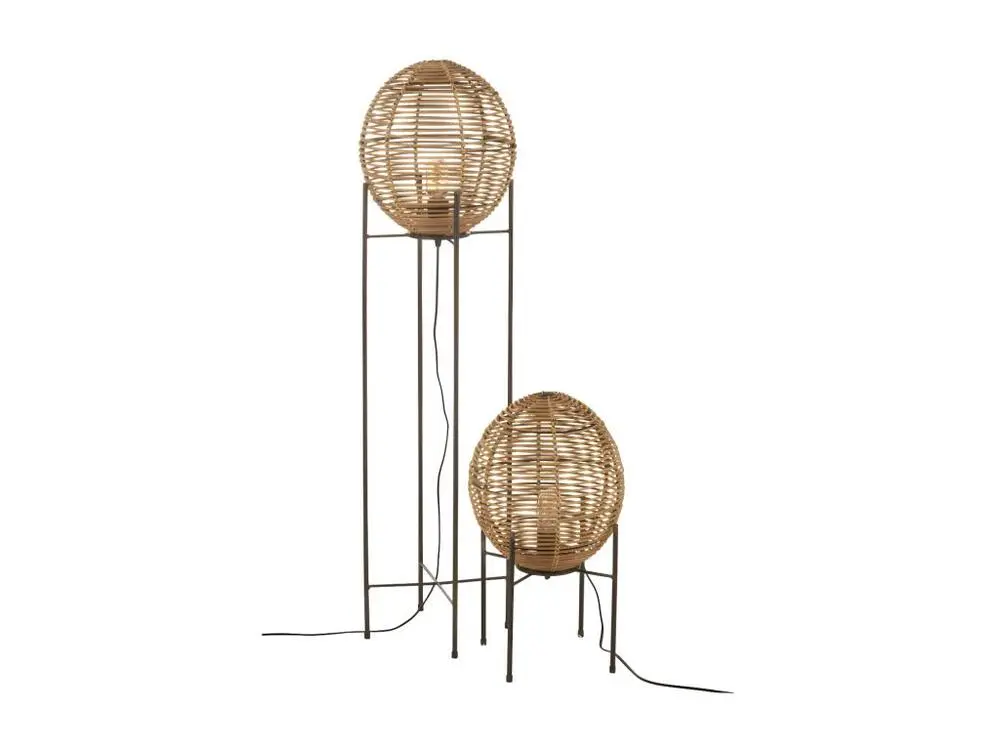 Lampe Sur Pied Avec Cadre Metal/Rotin Naturel - L 30 x l 30 x H 115 cm pour éclairage d'ambiance
