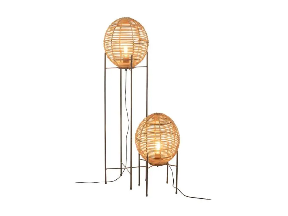 Lampe Sur Pied Avec Cadre Metal/Rotin Naturel - L 30 x l 30 x H 115 cm pour éclairage d'ambiance