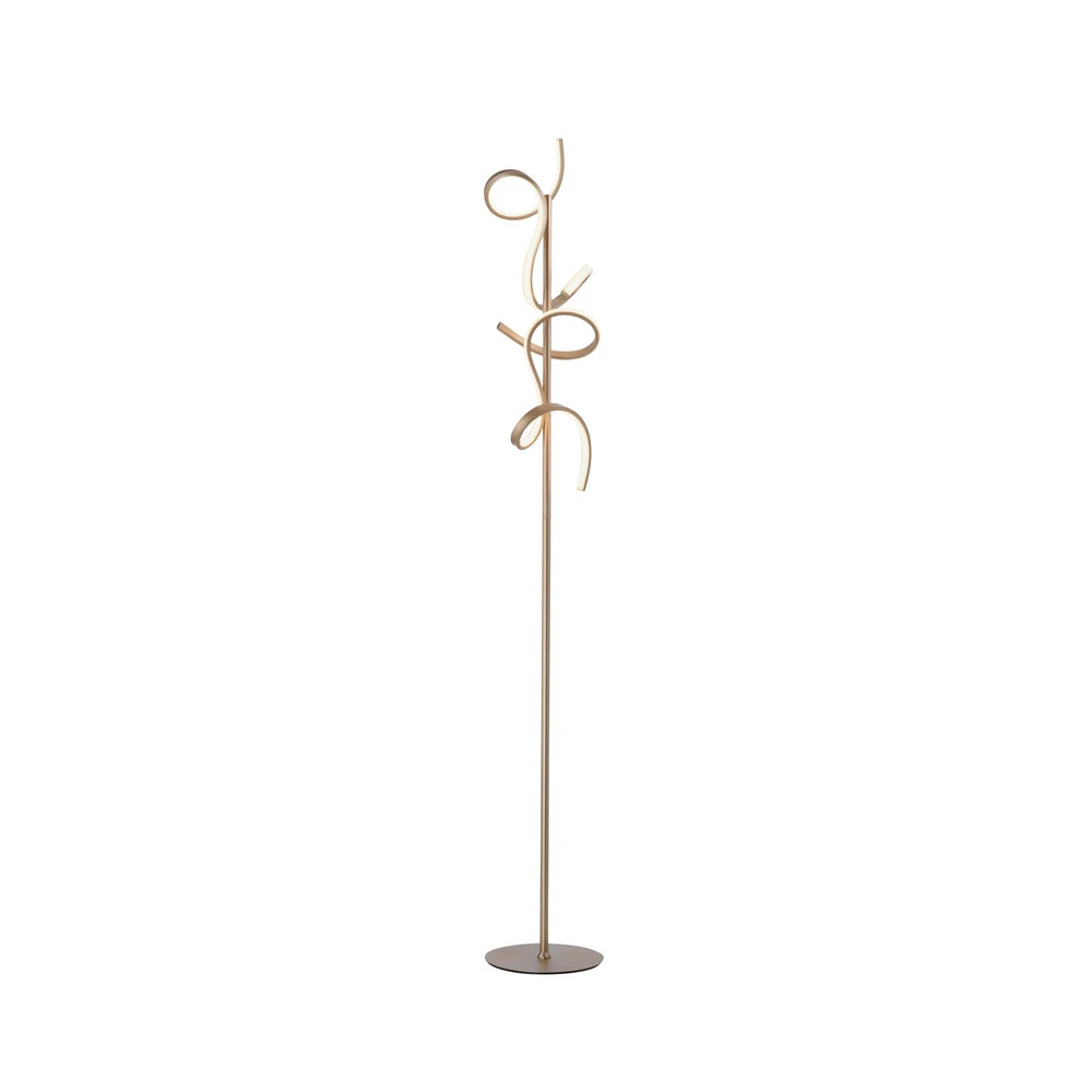 Lampe sur pied LED Curls, laiton, métal, hauteur 156 cm, intensité variable avec câble textile