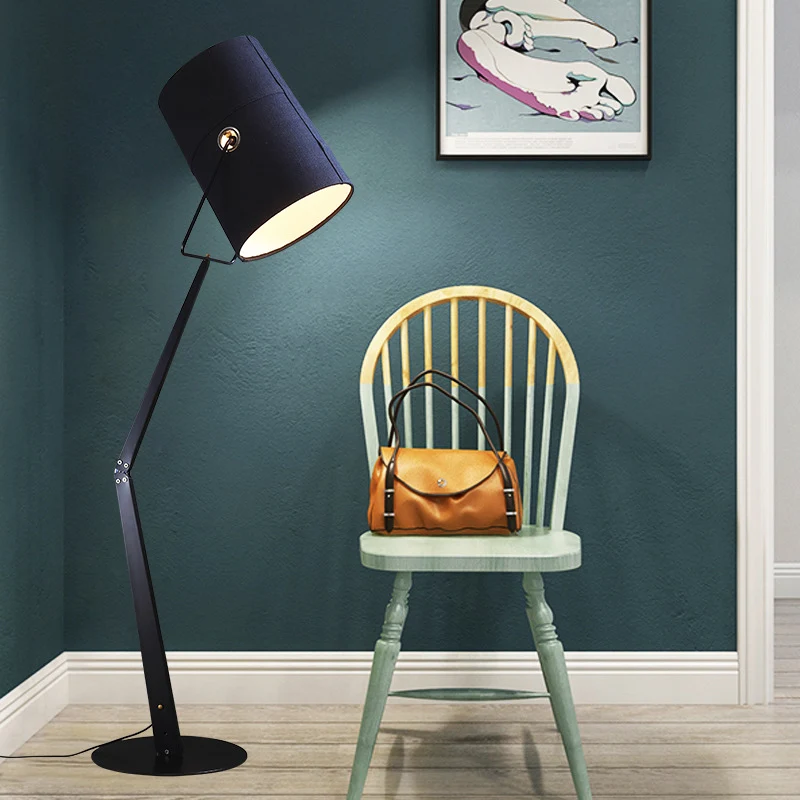 Lampe sur pied moderniste en forme de tonneau avec bras pivotant en métal, 1 ampoule, lampadaire pour salle d'étude, noir/...