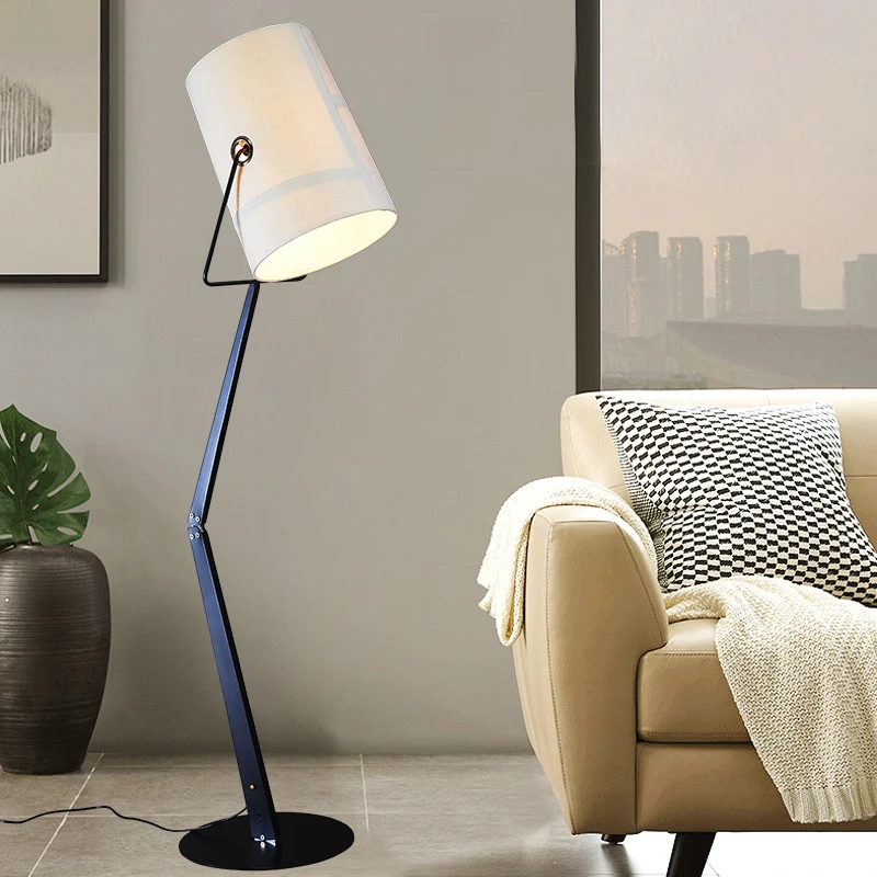 Lampe sur pied moderniste en forme de tonneau avec bras pivotant en métal, 1 ampoule, lampadaire pour salle d'étude, noir/...