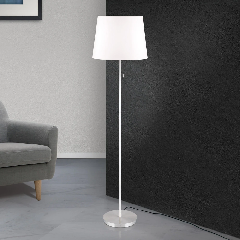 Lampe sur pied textile Ludwig, nickel mat avec câble textile