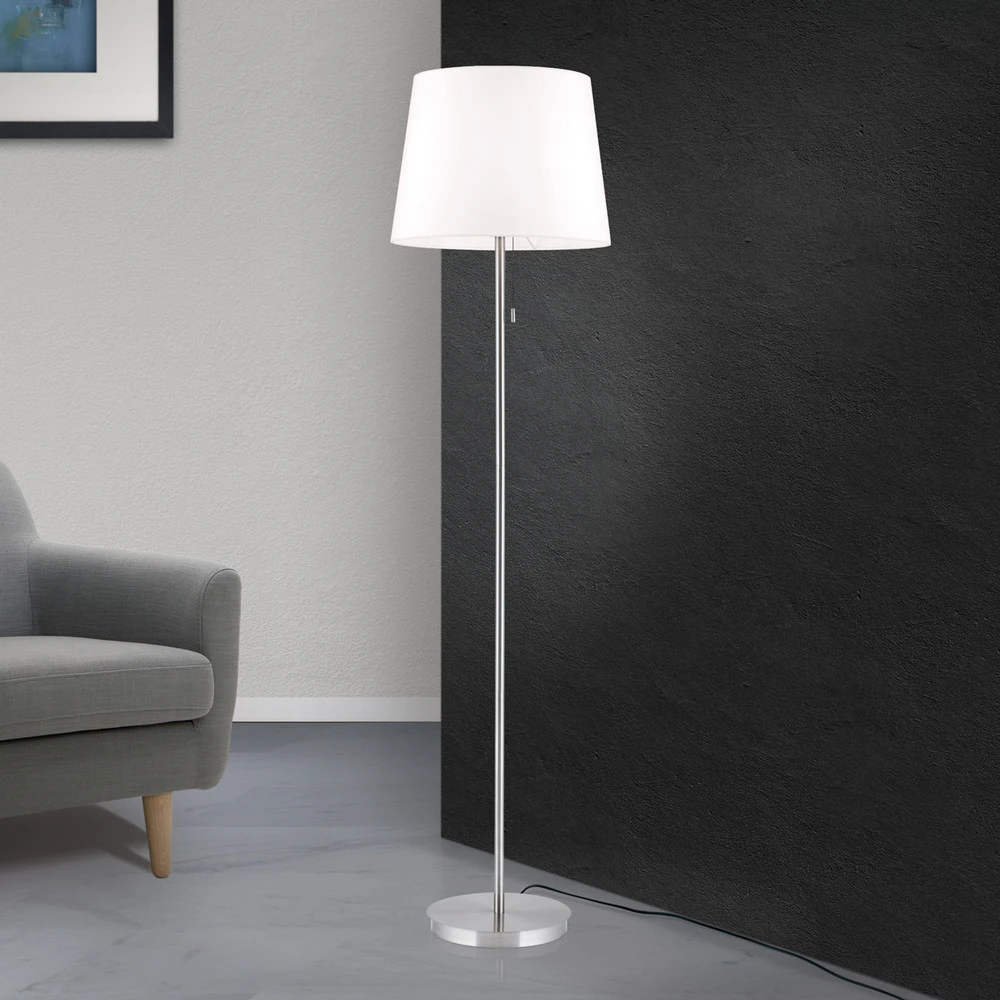 Lampe sur pied textile Ludwig, nickel mat avec câble textile