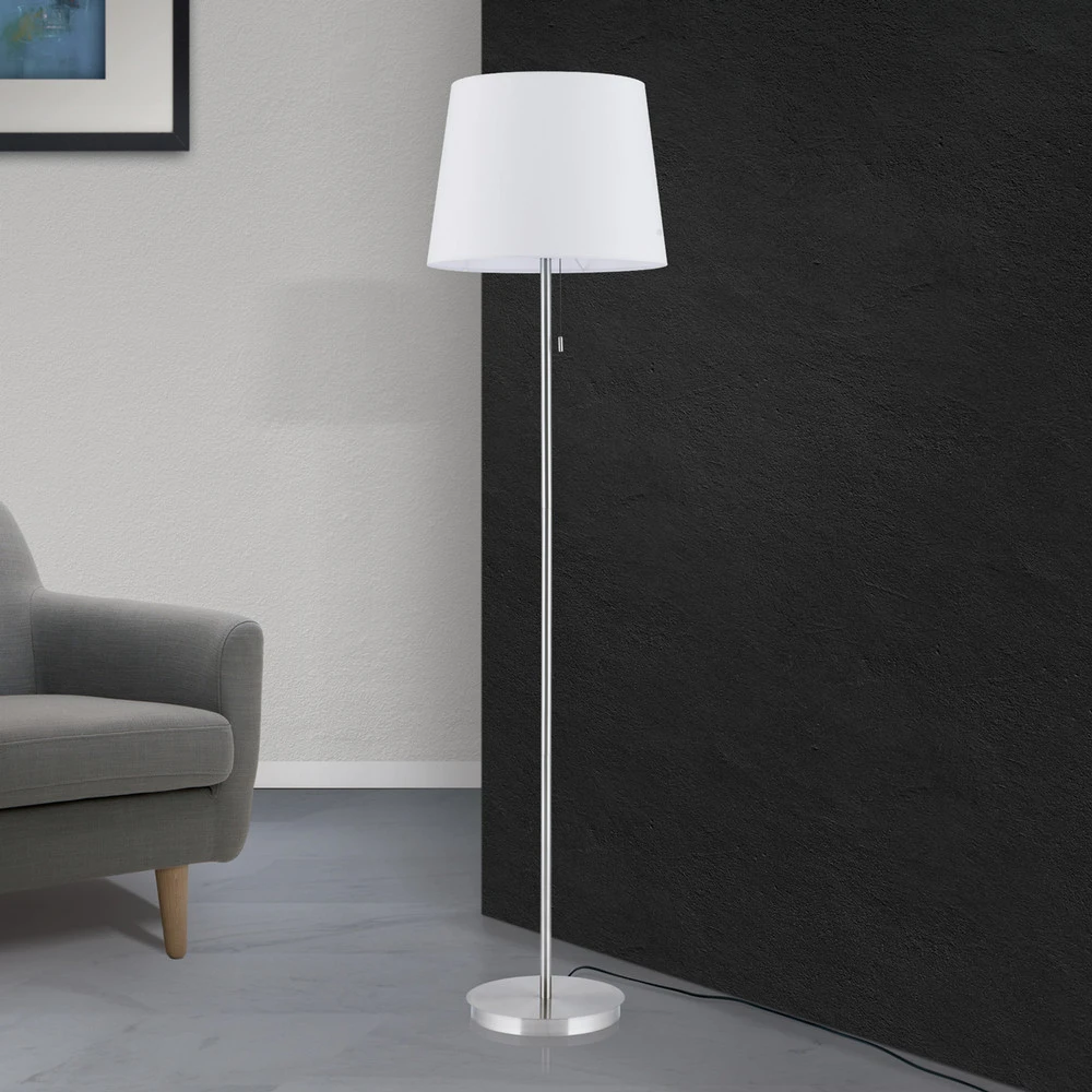 Lampe sur pied textile Ludwig, nickel mat avec câble textile