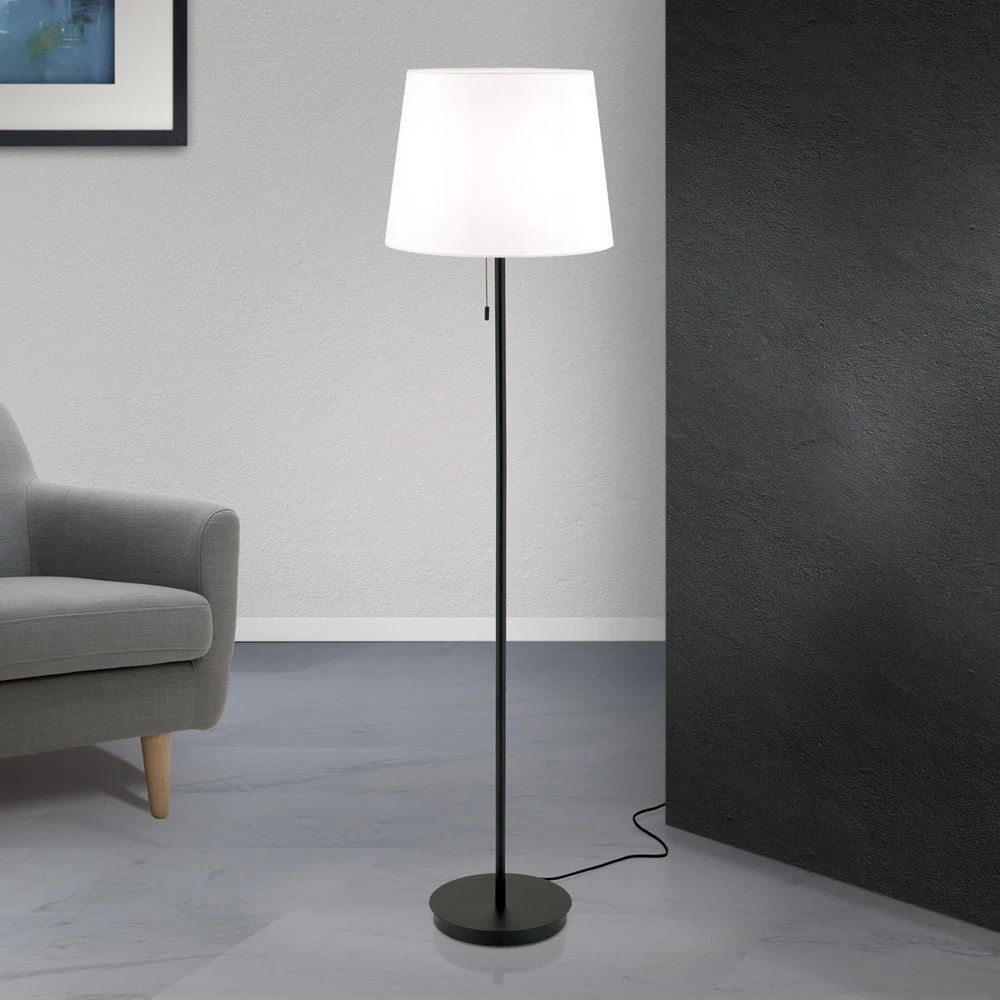 Lampe sur pied textile Ludwig, noir mat en lin naturel