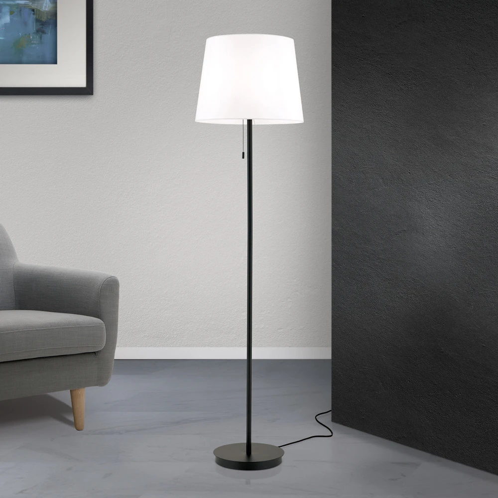 Lampe sur pied textile Ludwig, noir mat en lin naturel