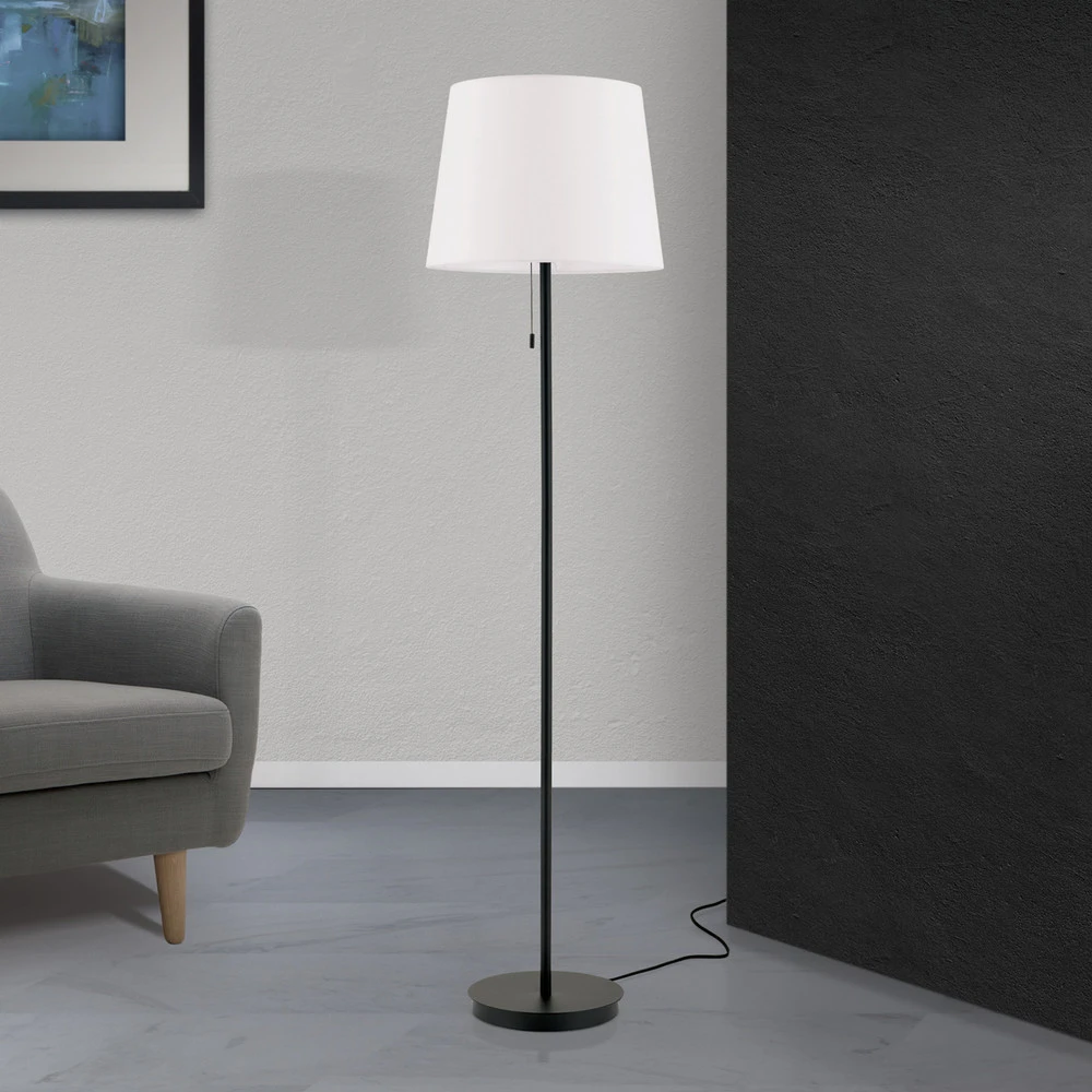 Lampe sur pied textile Ludwig, noir mat en lin naturel