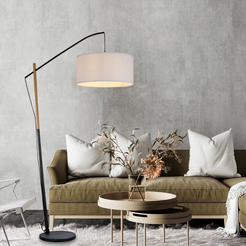 Lampe sur pied Vert jade Sofie avec abat-jour papier avec variateur d'intensité