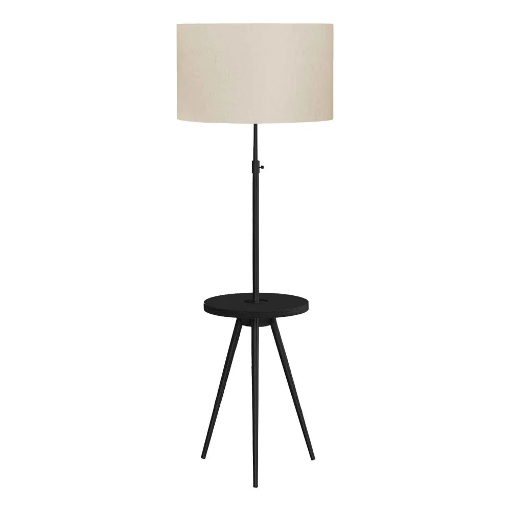Lampe sur pieds avec tablette ronde intégrée, 55'' à 66'' (noir et ivoire) avec ampoule LED incluse