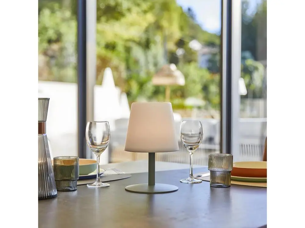 Lampe de table sans fil pied en acier vert olive LED blanc chaud/blanc dimmable STANDY RÉDUIT Olive H25cm