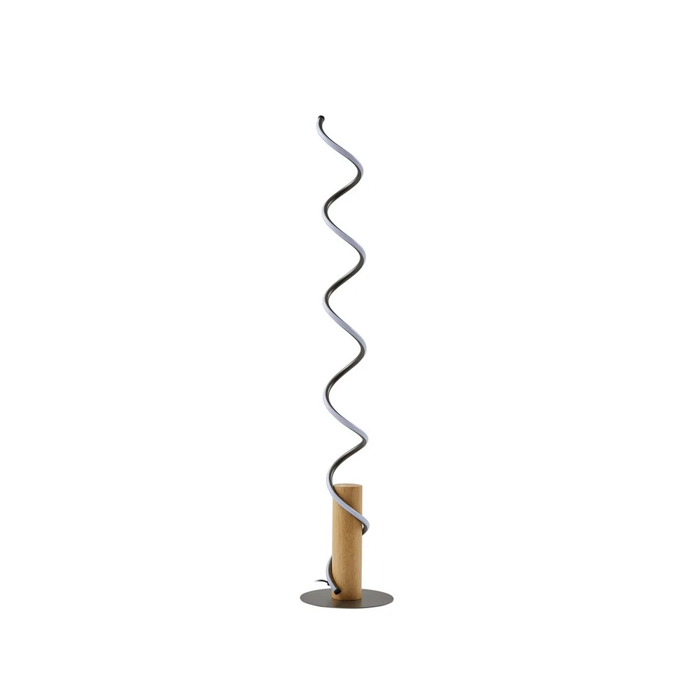 Lindby lampe sur pied LED Spiraali, gris, bois, hauteur 133 cm avec douille E27