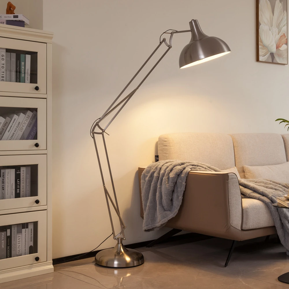 Lindby lampe sur pied Leia, argent, métal, 180cm, pivotant, E27 en papier artisanal