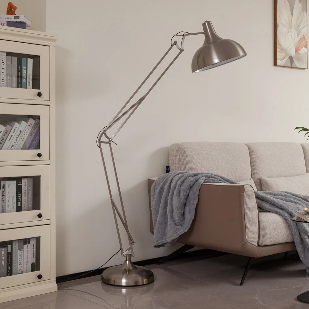 Lindby lampe sur pied Leia, argent, métal, 180cm, pivotant, E27 en papier artisanal