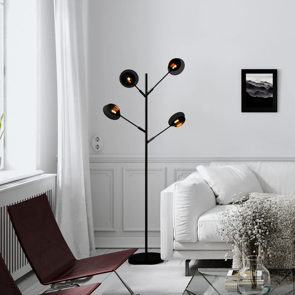 Rydéns Turno lampe sur pied, noire, à 4 lampes - Certifié CE
