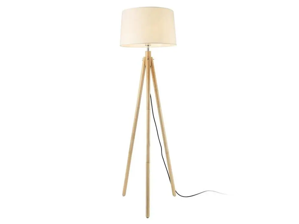 Socle en bois massif Lampadaire lampe à pied avec abat-jour bois métal tissu effet bois et blanc 153 cm 03_0002432