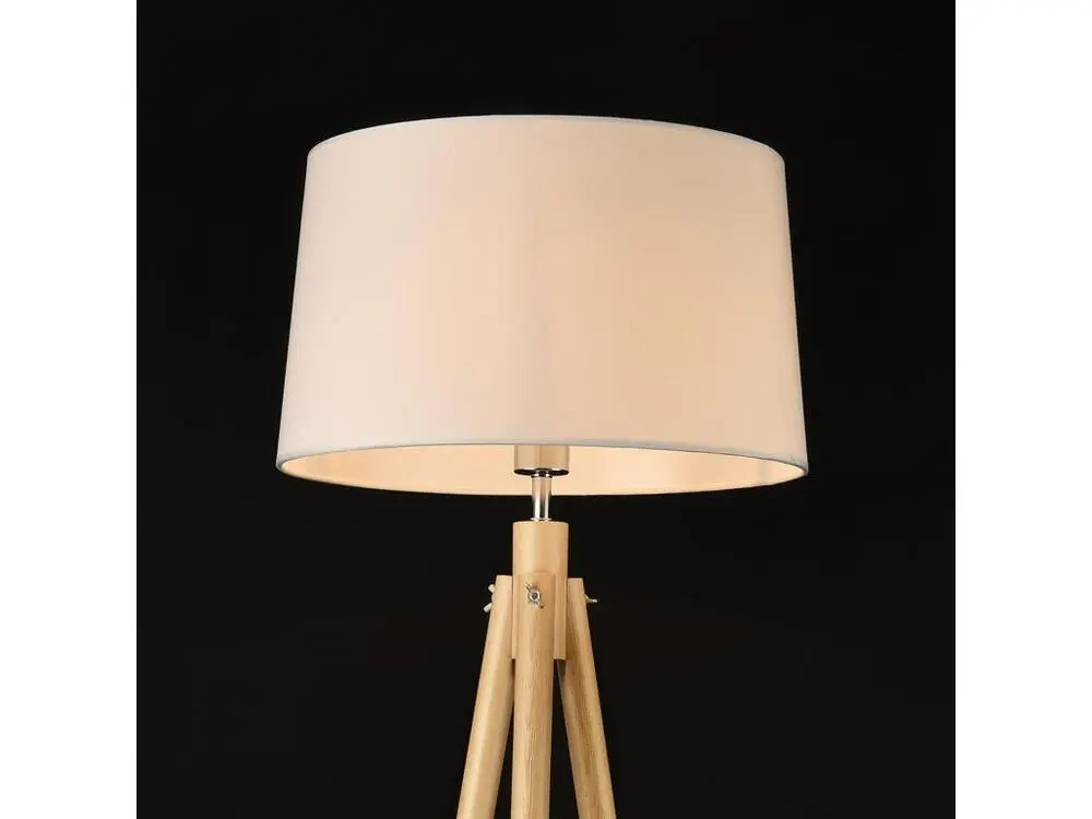 Socle en bois massif Lampadaire lampe à pied avec abat-jour bois métal tissu effet bois et blanc 153 cm 03_0002432
