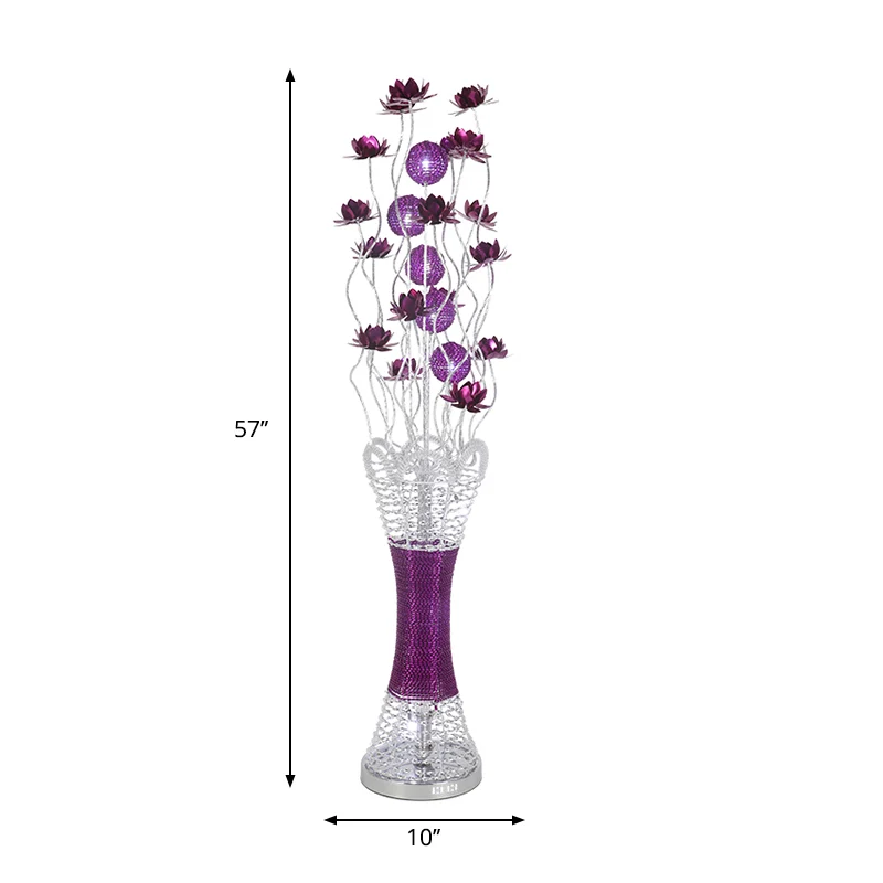 Socle en bois massif Lampadaire LED à colonne étroit Bloom, décoration artistique, éclairage sur pied en aluminium violet,...