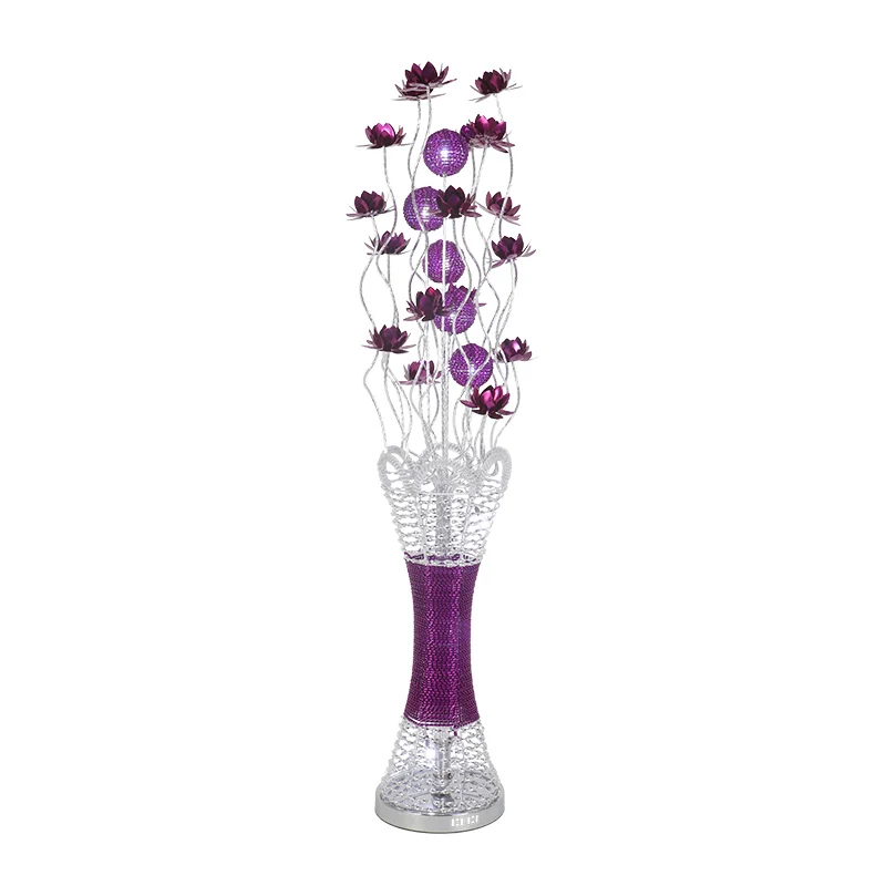 Socle en bois massif Lampadaire LED à colonne étroit Bloom, décoration artistique, éclairage sur pied en aluminium violet,...