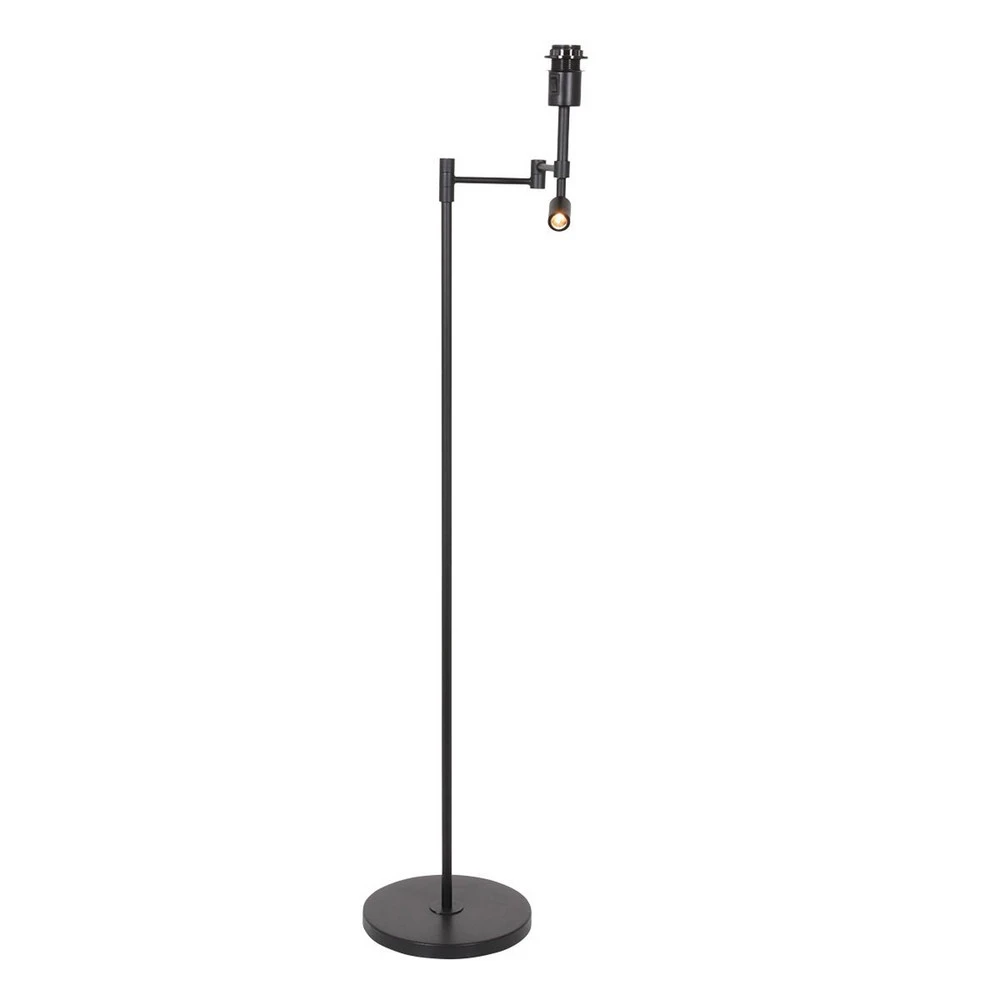 Socle en bois massif Lampe sur pied Stang, liseuse LED, tressage noir/naturel