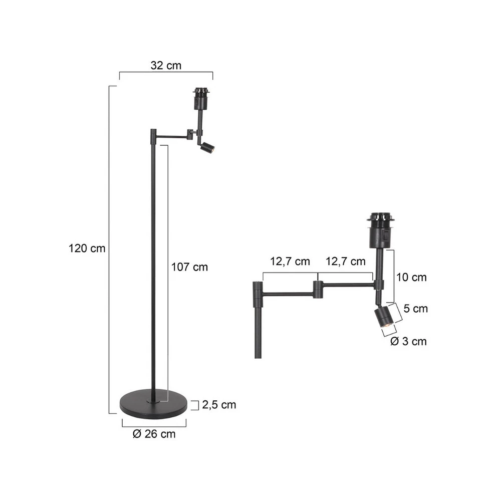 Socle en bois massif Lampe sur pied Stang, liseuse LED, tressage noir/naturel