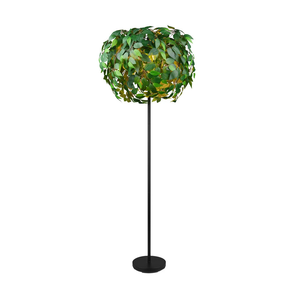 Socle en bois massif Lampe sur pied Leavy, noir/vert, hauteur 180 cm, à 3 lampes