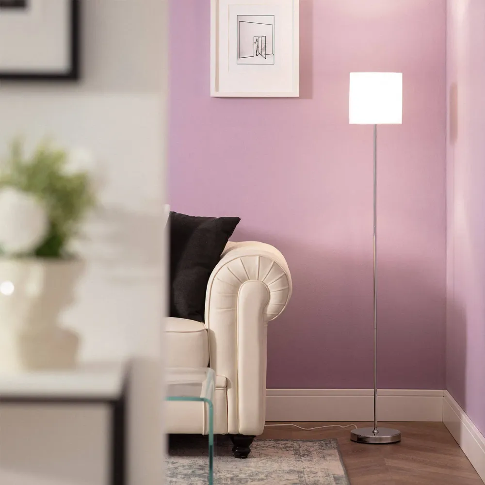 Socle en céramique Pied lampe métal avec abat-jour tissu équipé d'éclairage LED.