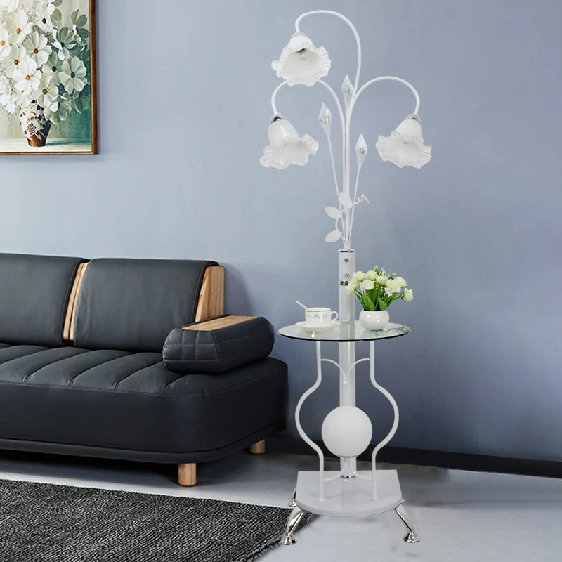 Suspension à trois bras Lampadaire Countryside à 3 ampoules, noir/blanc, lampe sur pied à bras incurvé en métal avec abat-...