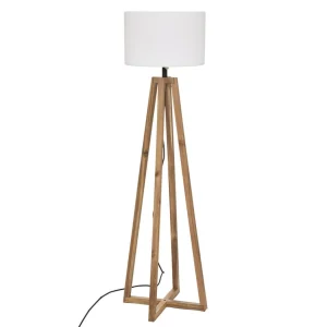 Suspension à trois bras Lampadaire d'extérieur pieds en bois d'acacia et abat-jour blanc h 148 cm